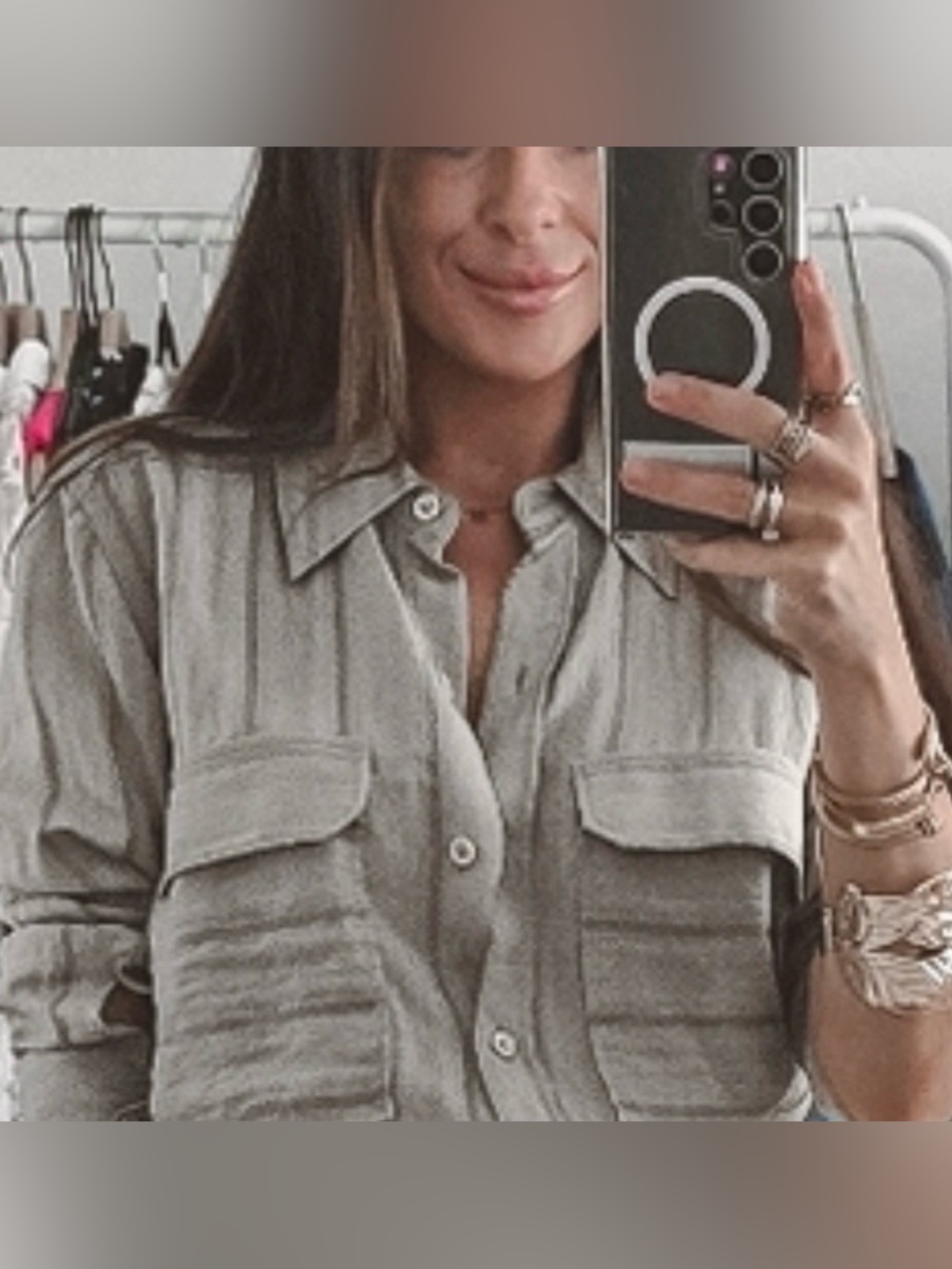 NWT- Zara Olive Green  Button-Down Shirt with Front Pockets Medium